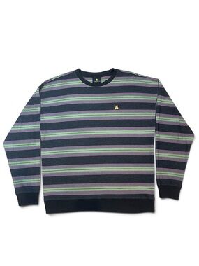 Teddy Fresh Navy Purple Striped Crewneck Sweater Soft Knit Mens M